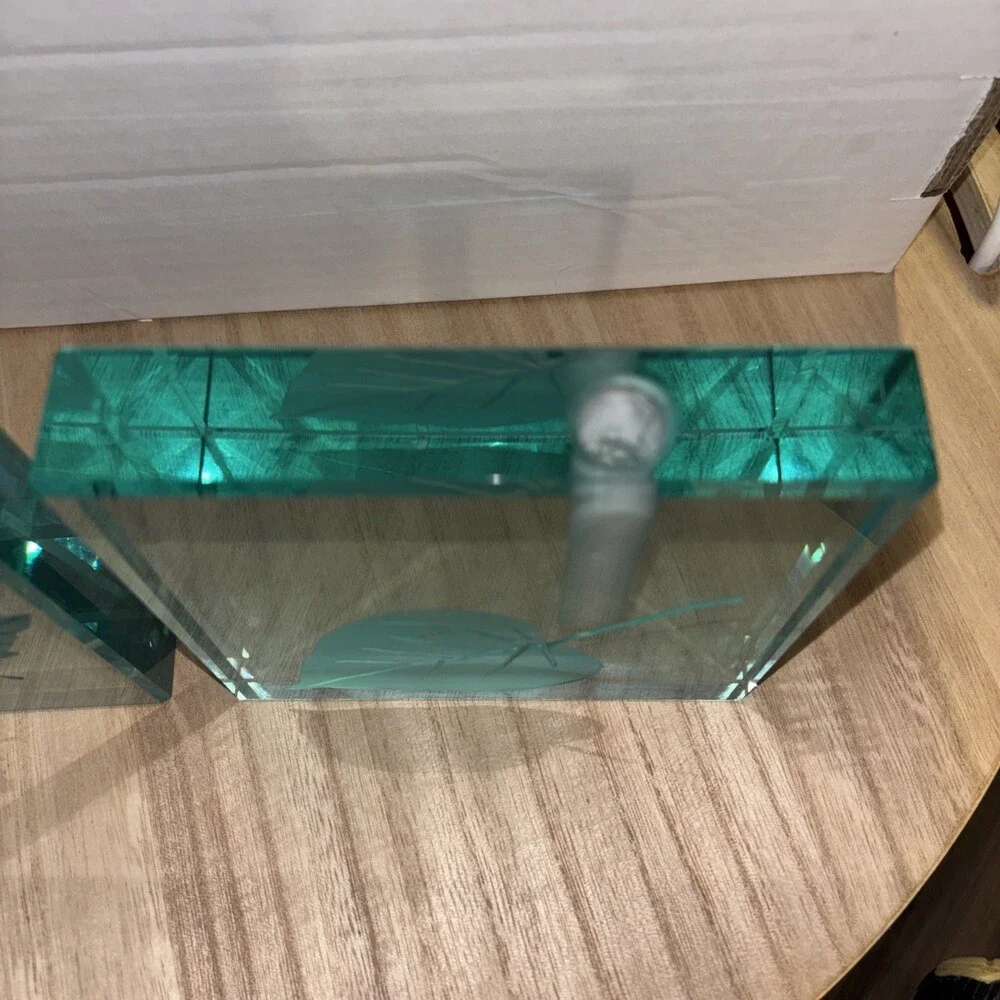 Vintage Set Of 2 Stephen Schlanser Glass Block Bud Vase 1999 Signed Etched 5